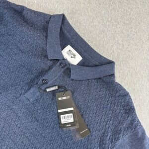 William Rast Polo Mens L No Tuck Short Sleeve Knit Patterned Blue 1/4 Button NWT